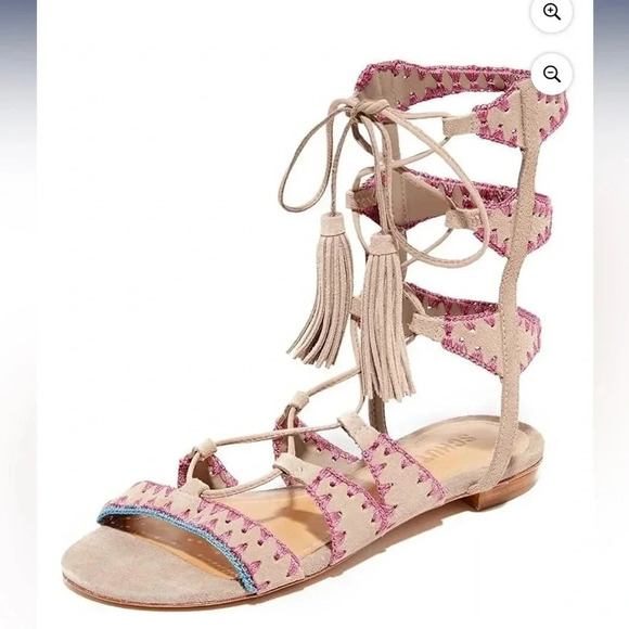 Schutz Willow Light Wood Nude Gladiator Sandals Stitched Tie Up size 10 EUC - Picture 2 of 5